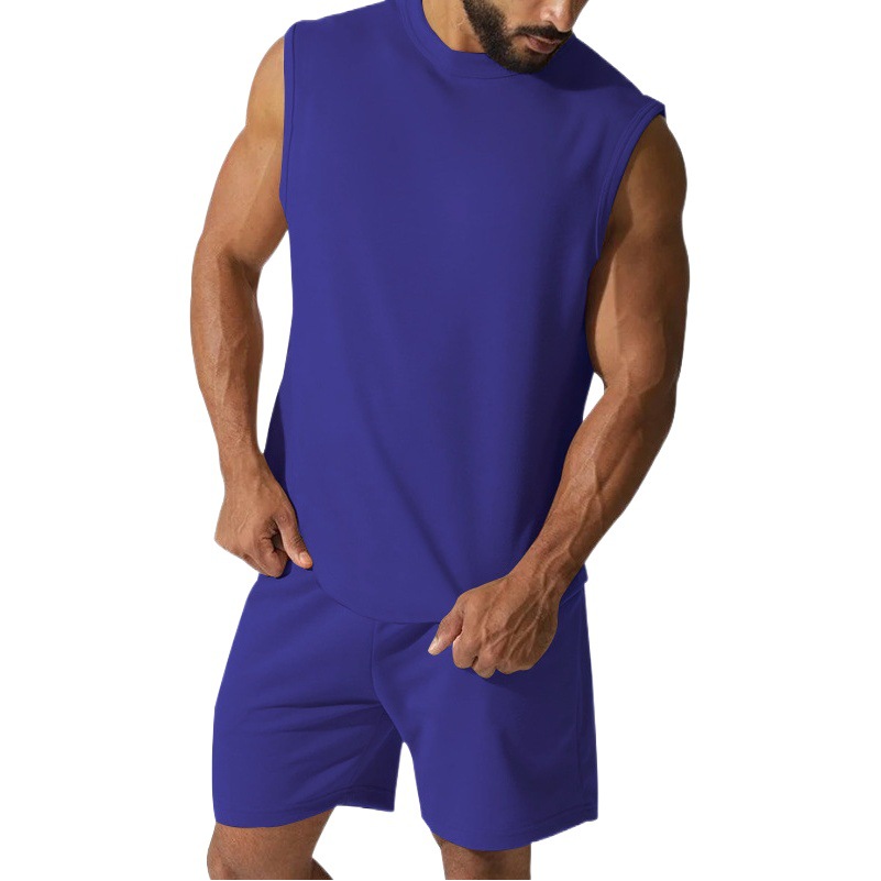 Estación independiente transfronteriza nuevo verano sin mangas traje deportivo casual delgado superior color sólido chaleco traje de dos piezas hombres