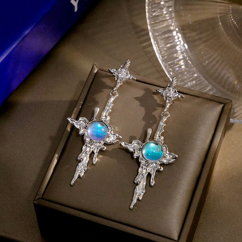 Silver needle geometric liquid metal drop earrings irregular gradient zircon tassel earrings silver needle temperament wholesale women