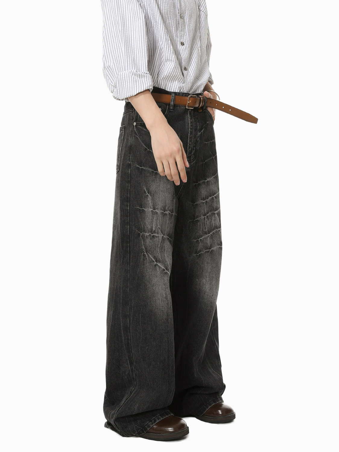 MTLCLOTHES Hombres| Nicho Street Vibe Lightning Pattern Fashion Heavy Duty White White Wide Leg Straight Jeans