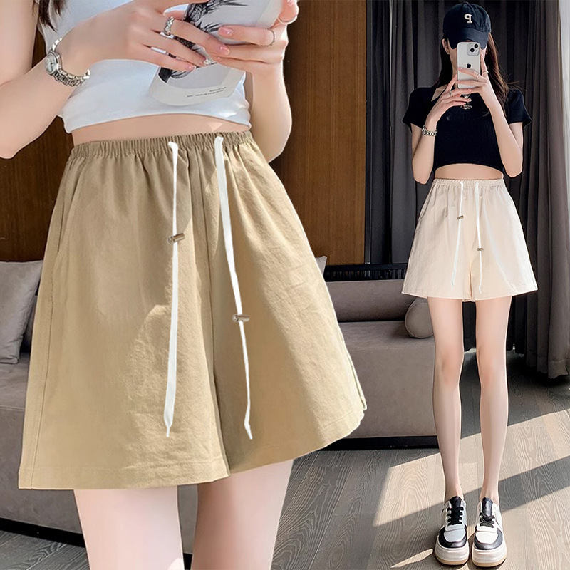 2024 Maternity Summer Ice Silk Wide-Leg Shorts Suit Pants Versatile Slimming Cotton Linen A-Line Work Shorts