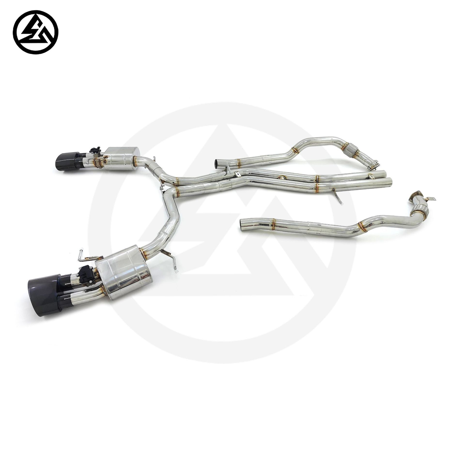 Suitable for Audi RS6 RS7 C8 4.0T valve-type rear and front exhaust pipes with glossy black tail pipes