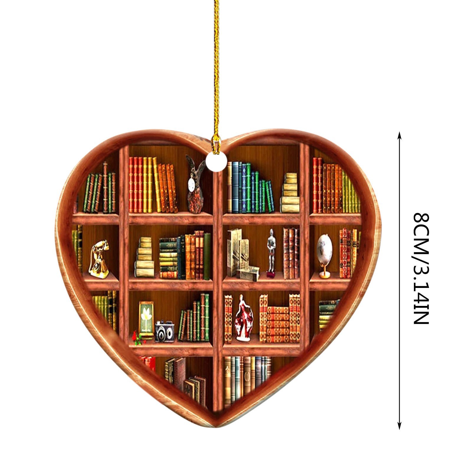 Nuevos productos transfronterizos en forma de corazón librería colgante de automóvil decoración de árbol de Navidad acrílico colgante 8cm