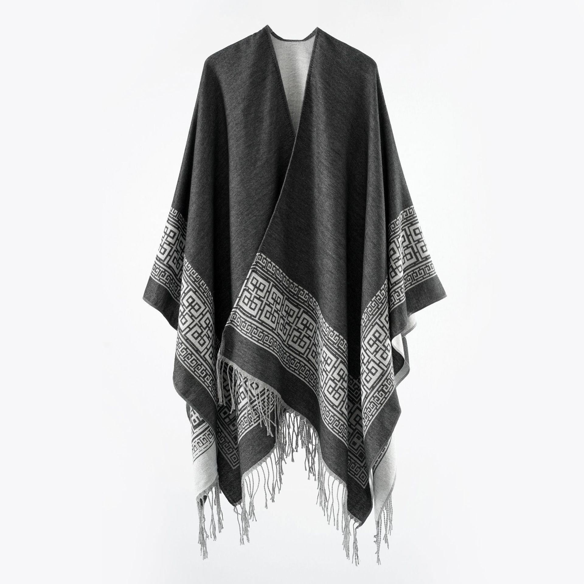 Nuevos productos transfronterizos de moda de otoño y invierno atmósfera simple bordilla exterior con una capa universal de alto caliente capa bifurcada