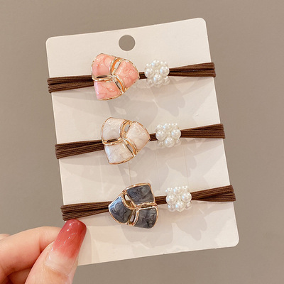 韩国珍珠复古法式咖色小橡皮筋女扎头秋冬头绳发圈精致ins风发绳|ms