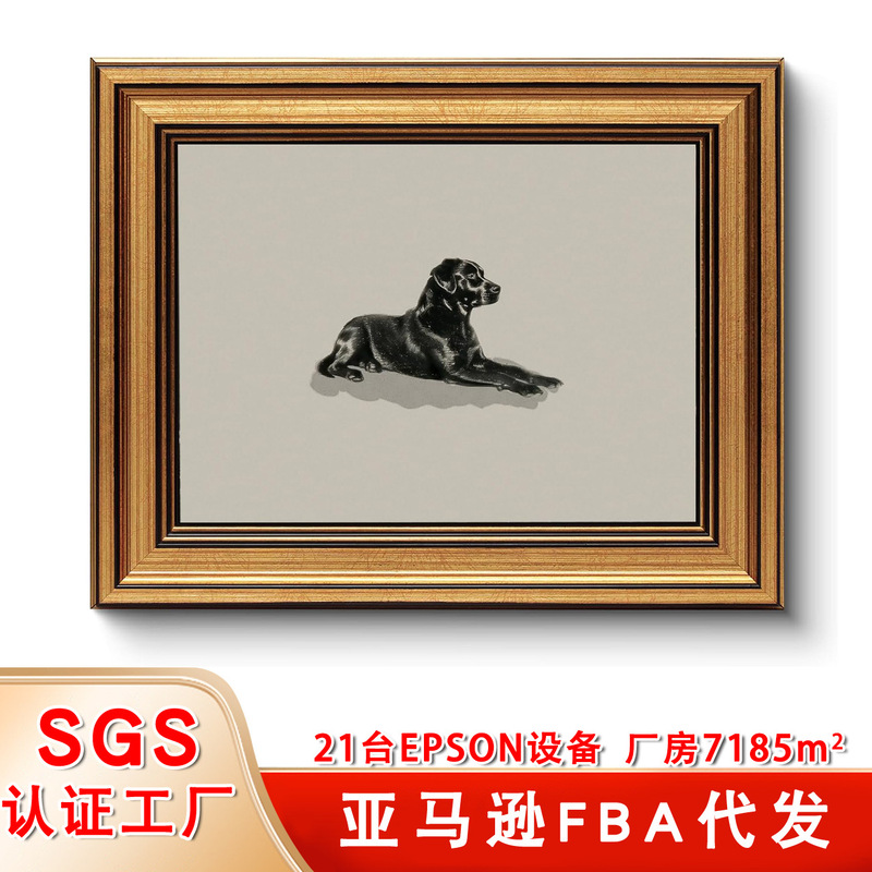 Shenzhen Dafen Village Gold-Framed Vintage Style Spray-Painted Bedroom Wall Art Animal Black Dog Wall Decoration Print Living Room Decorative Painting Shenzhen Dafen Village Gold-Framed Vintage Style Spray-Painted Bedroom Wall Art Animal Black Dog Wall Decoration Print Living Room Decorative Painting