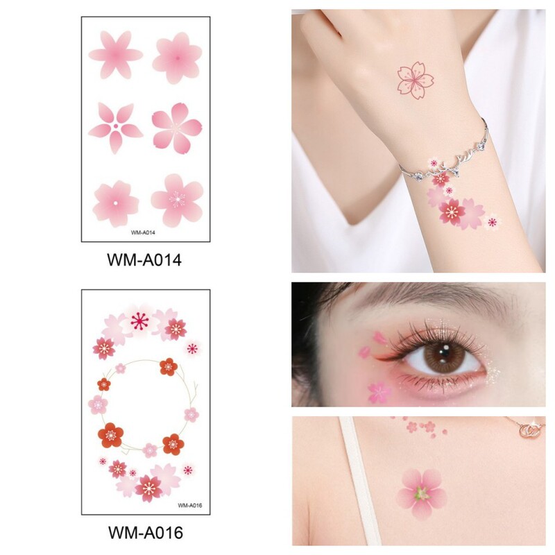 Cherry Blossom Petal Girl Face Sticker Ancient Style Tattoo Sticker Waterproof Disposable Flower Peach Blossom Pink Sticker Clavicle Flower Fine
