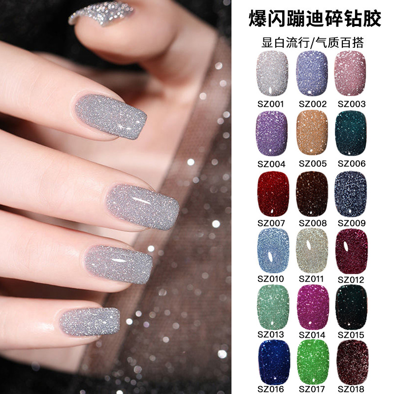 18 ml blaser blanding Gel de esmalte de uñas de diamantes rotos dinámicos Gel de esmalte de uñas polvo brillante mágico terapia de luz se refiere a la tienda de uñas al por mayor