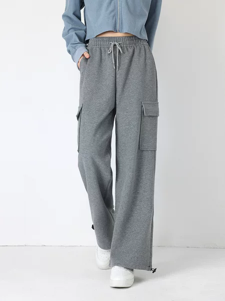 Spring and Autumn American Style High Waist Straight Tooling Pants Women's Cotton Tall and Slim Two-legged Sports Casual Pants
