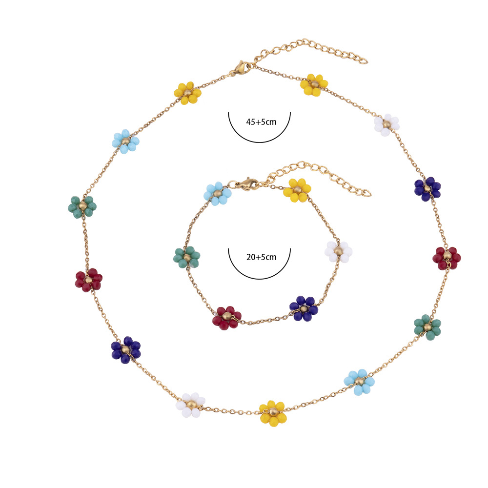 Neuer frischer, süßer handgefertigter DIY-Schmuck aus Edelstahl, Armband-Halskette mit Kristallblume, vielseitig und modisch_voghion.com