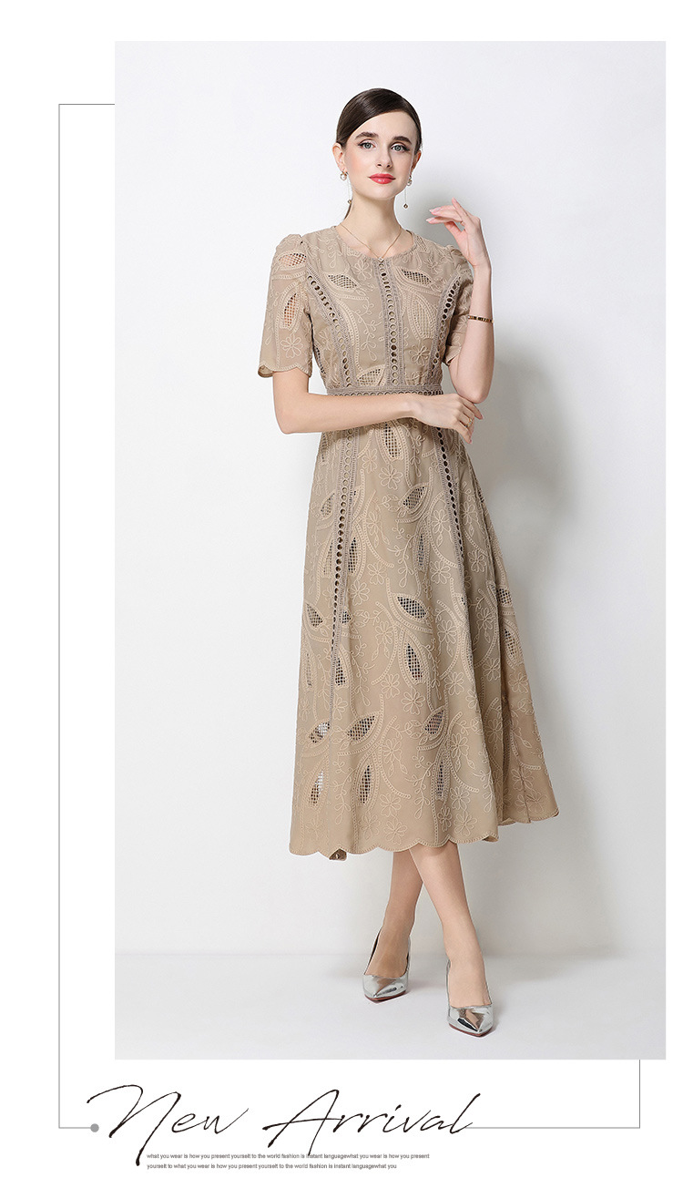 Đầm maxi nữ thắt eo cổ điển Pháp ren thêu họa tiết tay ngắn — màu đen, xanh nhạt, màu hồng, Xanh da trời nhạtcolor chi tiết 43