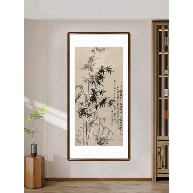 Зэн Банцяо Бамбук Камень орхидея гортензия Китайская живопись ink painting Новый китайский стиль гостиная бамбуковая декорация каллиграфия и живопись вход вертикальная подвесная картина
