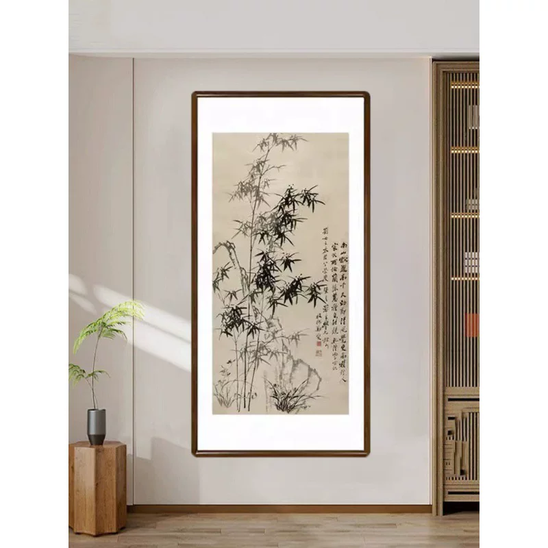 Зэн Банцяо Бамбук Камень орхидея гортензия Китайская живопись ink painting Новый китайский стиль гостиная бамбуковая декорация каллиграфия и живопись вход вертикальная подвесная картина