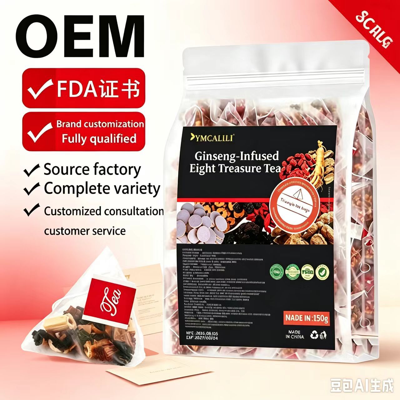 Ginseng Eight Treasure Tea Ren Shen Ba Bao Cha 30 Pyramid Tea Bags 150g Daily Herbal Blend quality and texture