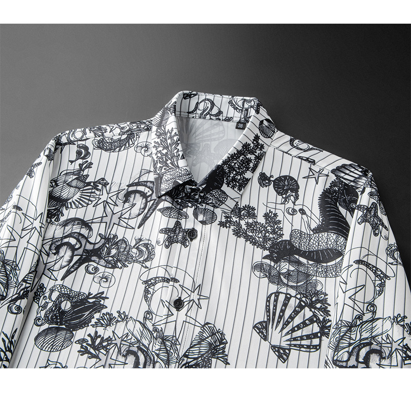 Áo sơ mi nam dài tay họa tiết in động vật toàn thân phong cách châu Âu, chất liệu polyester chống nhăn — Màu hình ảnh, Giá bán đại lý không được thấp hơn 208