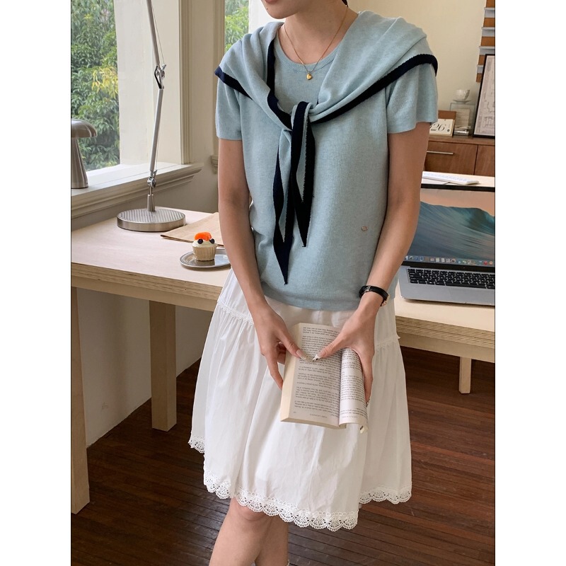 3Th Morning St. Martin Weekend Korean-Style Shawl Round-Neck Slim-Fit Short-Sleeve Knit Sweater Zy4018 3Th Morning St. Martin Weekend Korean-Style Shawl Round-Neck Slim-Fit Short-Sleeve Knit Sweater Zy4018