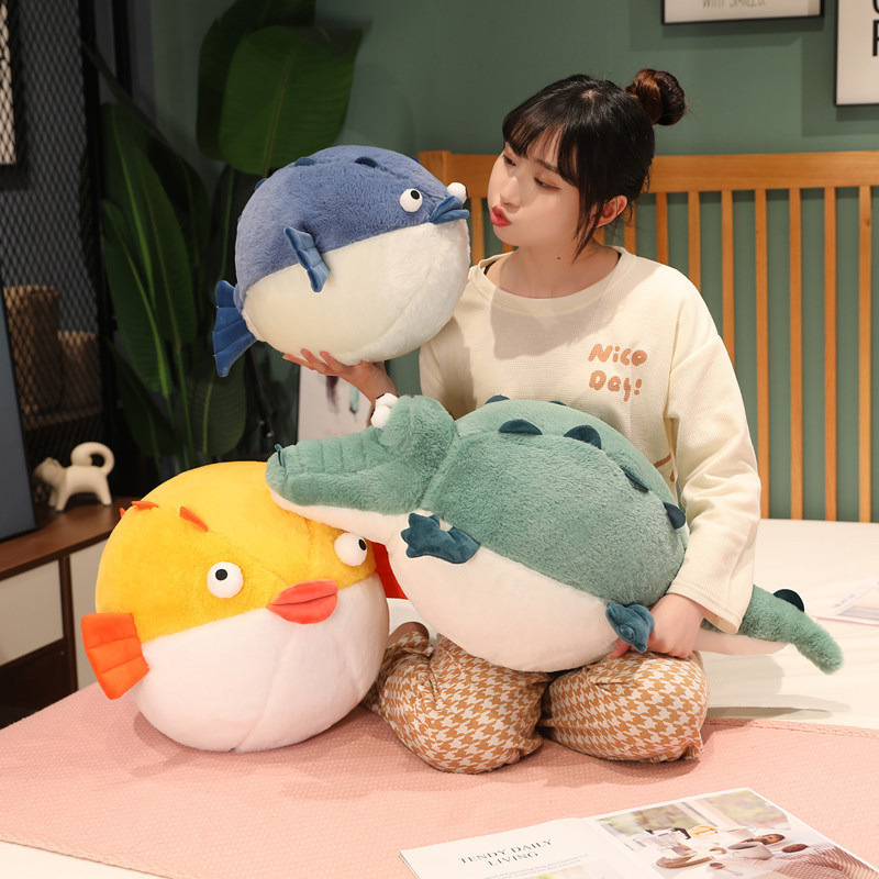 Round and Chubby Pufferfish Plush Toy Doll, Ugly-Cute Fat Crocodile Stuffed Animal, Children's Pillow for Girls Round and Chubby Pufferfish Plush Toy Doll, Ugly-Cute Fat Crocodile Stuffed Animal, Children's Pillow for Girls