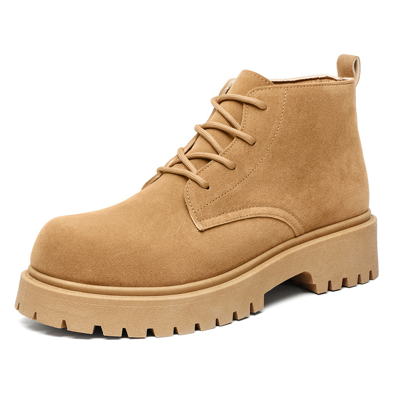 ShoeVault Men's Martin Autumn New High-top Thick-soled Derby Retro Suede Workwear Fashion Trend Yellow Boots_voghion.com