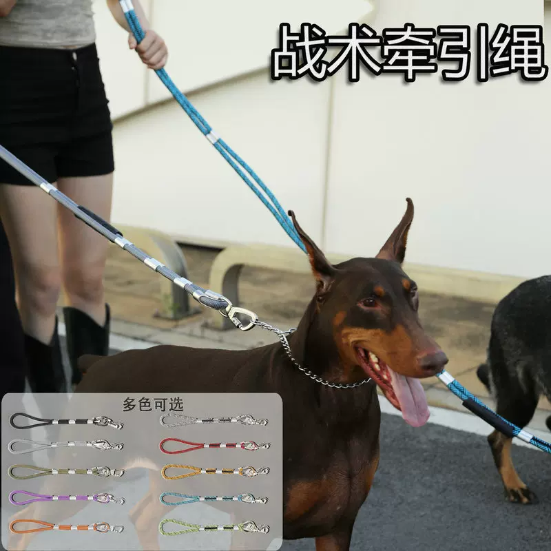 跨境战术牵引绳大型宠物狗狗加粗尼龙绳双股狗绳金属扣大型犬防冲