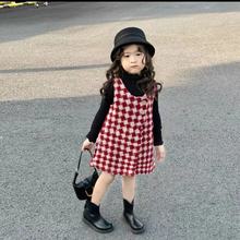 女童洋气毛呢背心裙2025秋冬季新款儿童宝宝韩版格子背心裙两件套