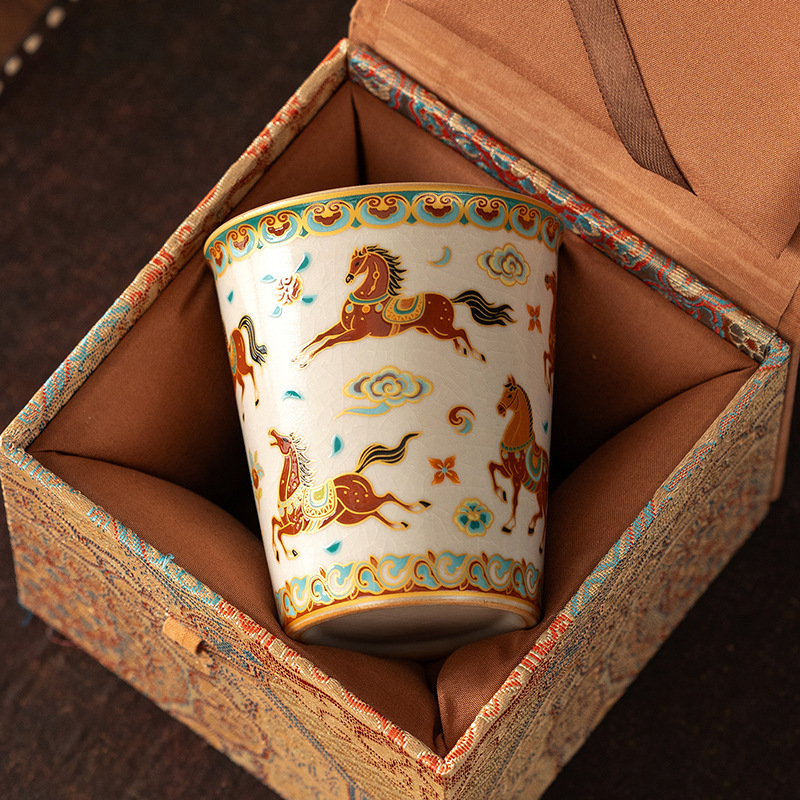 Ru Kiln Dunhuang Casual Ceramic Cup, Large Home-Use Master Cup, Tea Cup Gift Box Set, Cultural and Creative Souvenir Ru Kiln Dunhuang Casual Ceramic Cup, Large Home-Use Master Cup, Tea Cup Gift Box Set, Cultural and Creative Souvenir