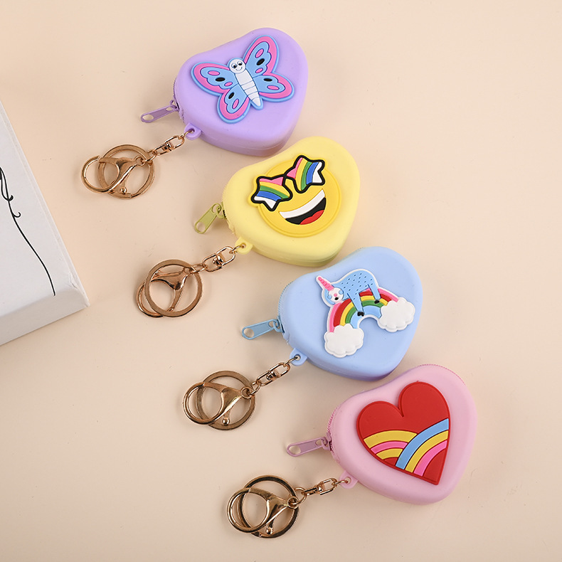 Wholesale Cartoon Silicone Coin Purse Small Purse Keychain Heart Shape Backpack Hanging Ornaments Small Gift Wrist Strap