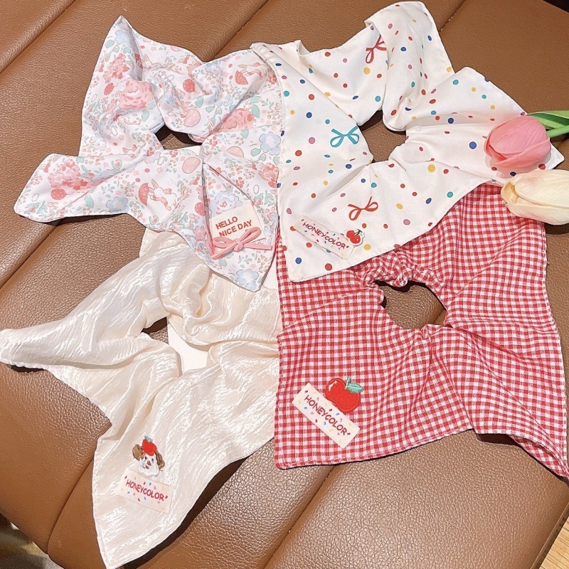Children's Floral Bow Plaid Square Scarf Hair Tie For Girls 2026 New...