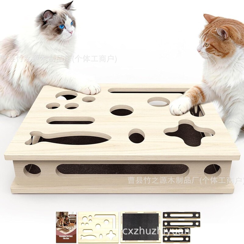 Fun Square Cat Scratching Box, Cat Play Box, Cat Self-Entertainment Toy, Wooden Cat Educational Toy Box Fun Square Cat Scratching Box, Cat Play Box, Cat Self-Entertainment Toy, Wooden Cat Educational Toy Box