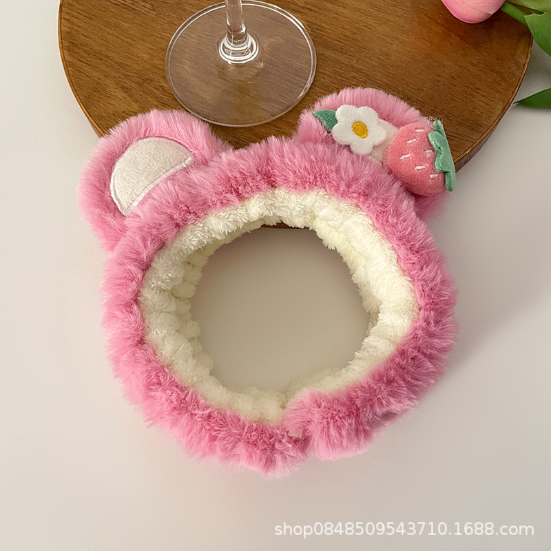 Cinta para el cabello rosa flor fresa oso