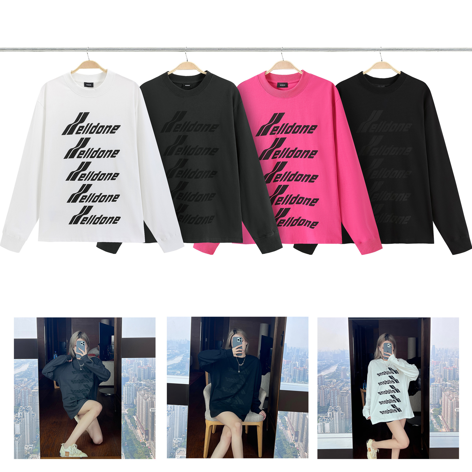 welldone letter Easy Internal lap Long sleeve T-shirt Sweater we11done track Bottoming shirt T-shirt