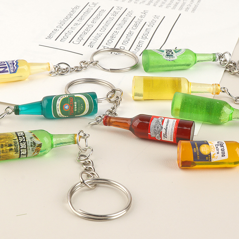 Cerveza botella de vino llavero accesorios de resina bricolaje accesorios de carcasa de teléfono móvil crema epoxi bolso de niña colgante al por mayor