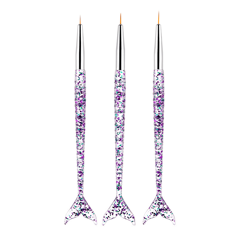 美甲笔刷美人鱼拉线笔圆头光疗笔勾花画笔透明亚克力杆美甲笔套装