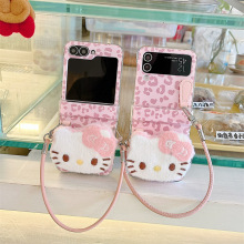 少女粉色豹纹毛绒猫咪适用三星zflip7手机壳zflip6折叠屏透明壳z5
