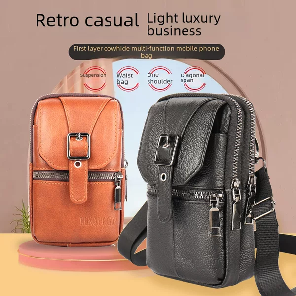 New leather belt multifunctional mobile phone bag men's waist bag construction site work mobile phone case hanging bag shoulder diagonal vertical