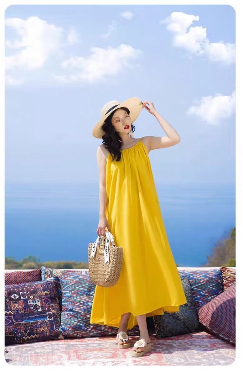 Đầm maxi nữ hở lưng thiết kế siêu tiên, phù hợp đi biển nghỉ dưỡng — màu vàng chi tiết 11