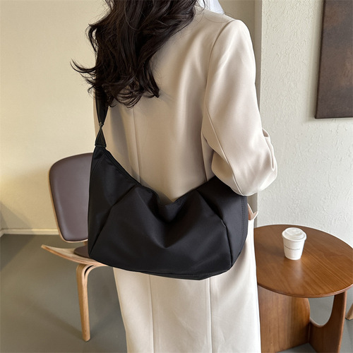 New solid color women's crossbody bag nylon dumpling bag versatile shoulder bag for women wrinkled small cloth bag trendy wholesale