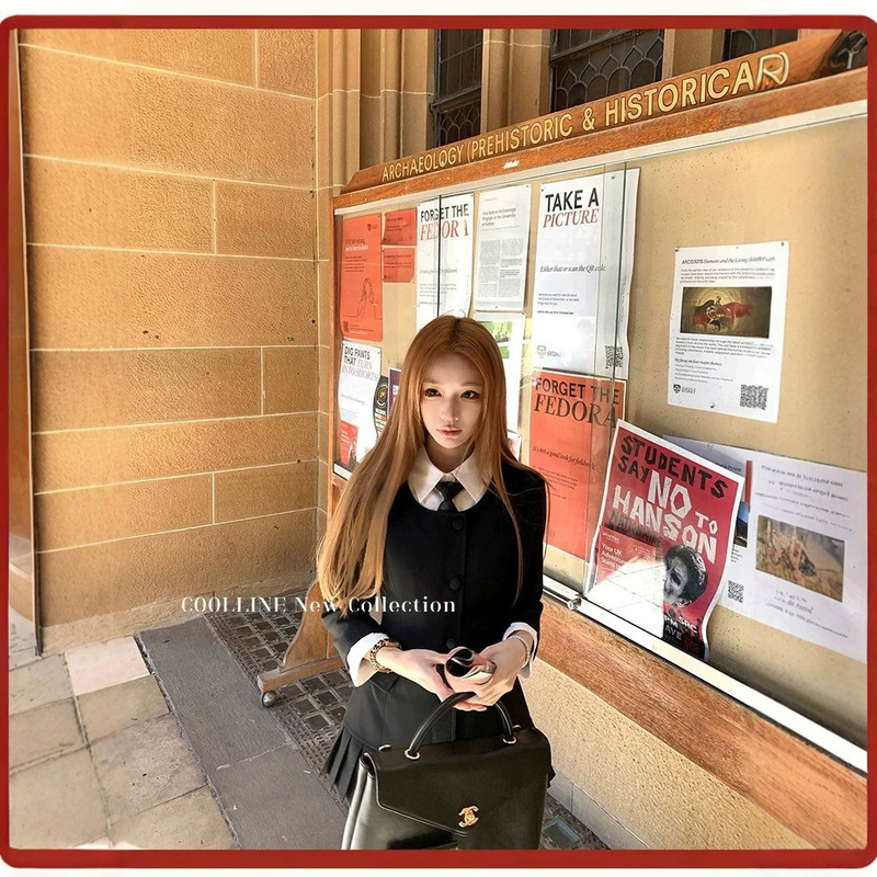 COOLLINE Lin Zixi, a school-themed outfit featuring a faux two-piece dark-style JK academy suit dress COOLLINE Lin Zixi, a school-themed outfit featuring a faux two-piece dark-style JK academy suit dress