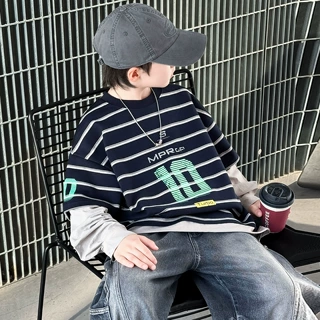 男童秋装卫衣春秋款2026新款大儿童秋季男孩痞帅风上衣时髦假两件