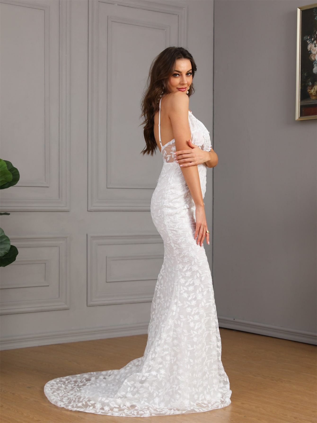 Comercio exterior europeo y americano nueva ropa de mujer Amazon sexy sin mangas colga de cola delgada vestido de boda vestido de boda