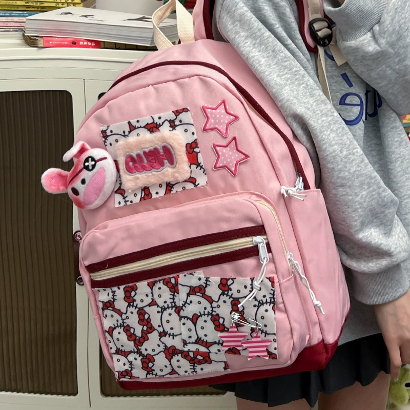 Рюкзак Hello Kitty розовый мультяшный школьный рюкзак, легкая сумка через плечо для учёбы, 15×6×20 см