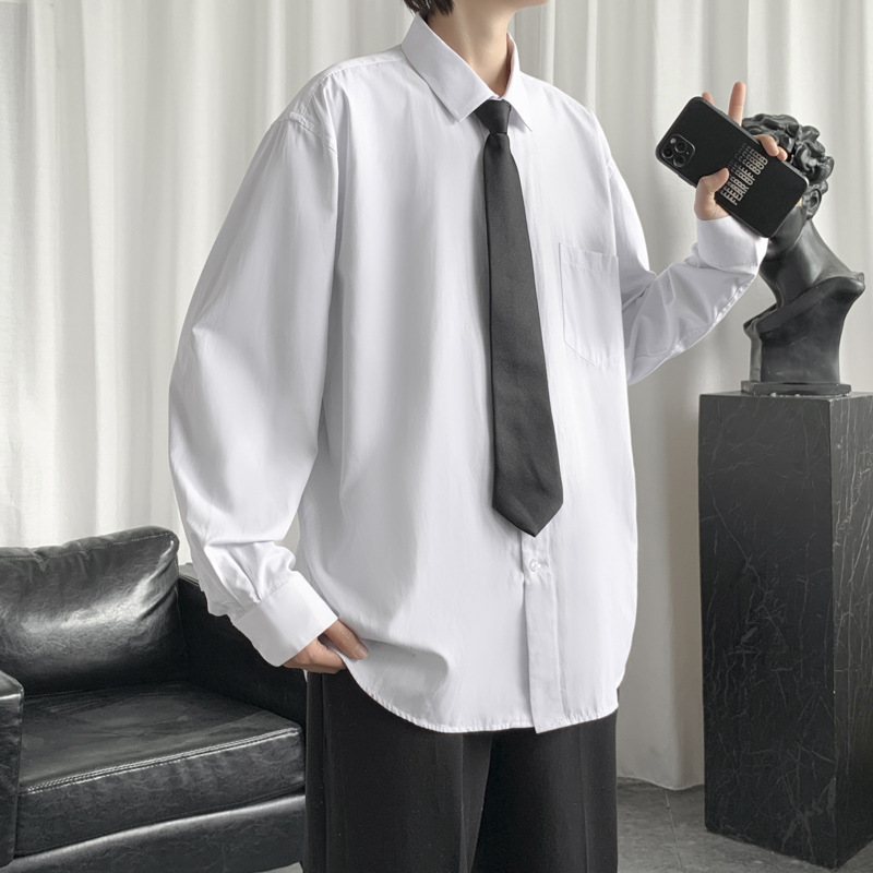Dk japonés uniforme de manga larga camisa blanca de los hombres primavera estilo coreano moda suelta más tamaño color sólido Harajuku estilo camisa