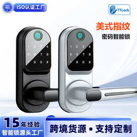 跨境美式指纹密码房门锁 免开孔替换小锁刷卡 通通智能锁