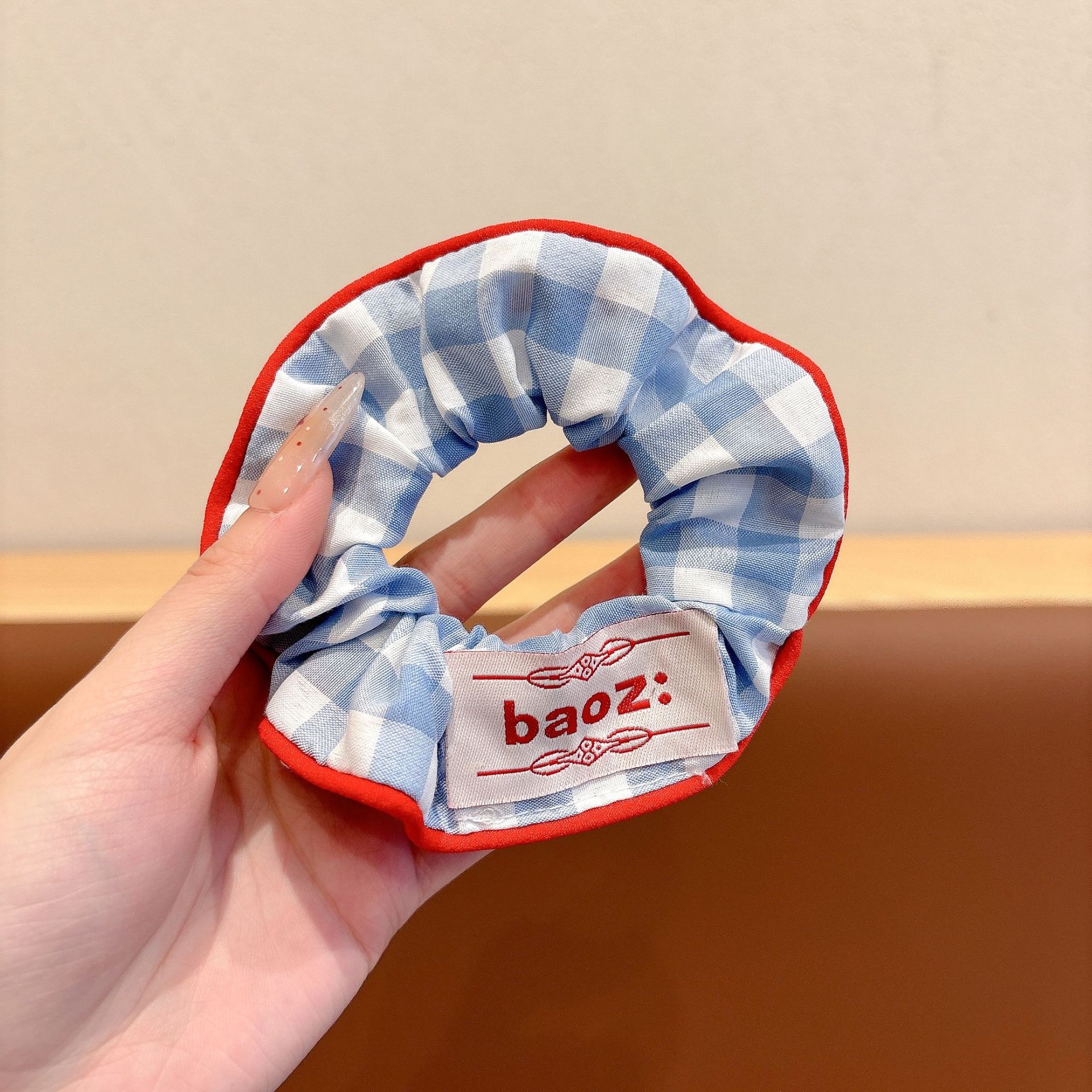 Anillo de cabello a cuadros azules color rojo 2025, nueva cabeza de tela cuerda joyería para el cabello temperamento dulce para mujeres joyería para el cabello anillo