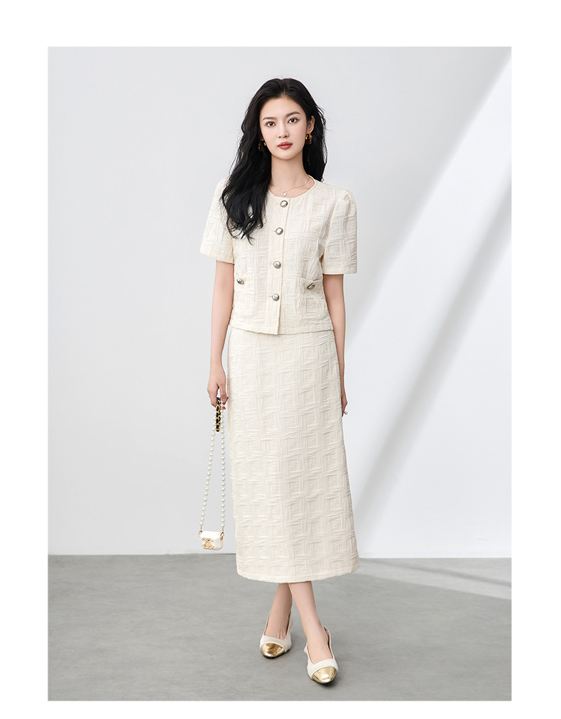 Set áo ngắn tay phong cách hương thơm nhỏ kết hợp chân váy ôm hông nữ mùa hè — mơ chi tiết 7