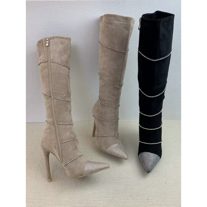 Demi-season high boots pointy toe, plus size, fitted