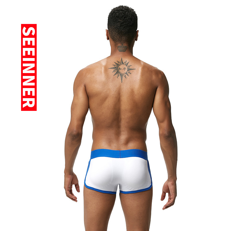 Ropa interior masculina para exportación en AliExpress y Amazon, calzoncillos bóxer de algodón con relleno en la cadera, color liso, nuevo diseño transpirable que realza la cadera.