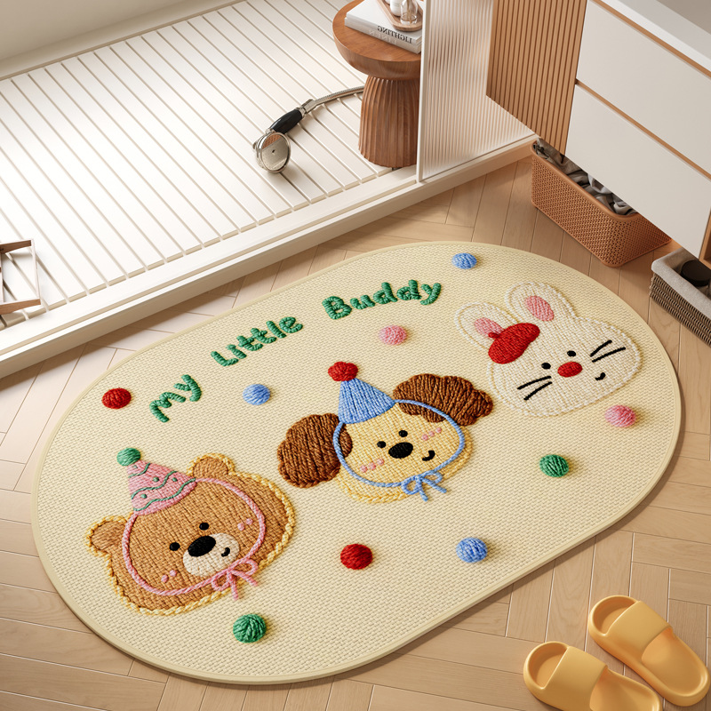 Cartoon Linen Bathroom Floor Mat Thickeneded Bathroom Door Special Super Absorbent Non-Slip Foot Mat Bathroom Carpet