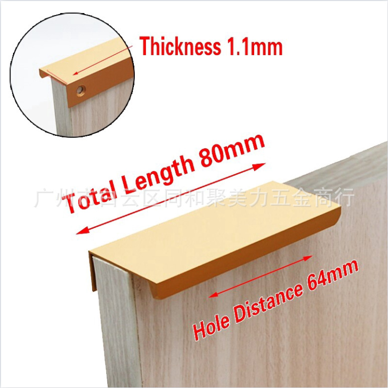 Puerta de armario invisible sin perforaciones mango oculto cajón minimalista moderno mango alargado negro oro plata