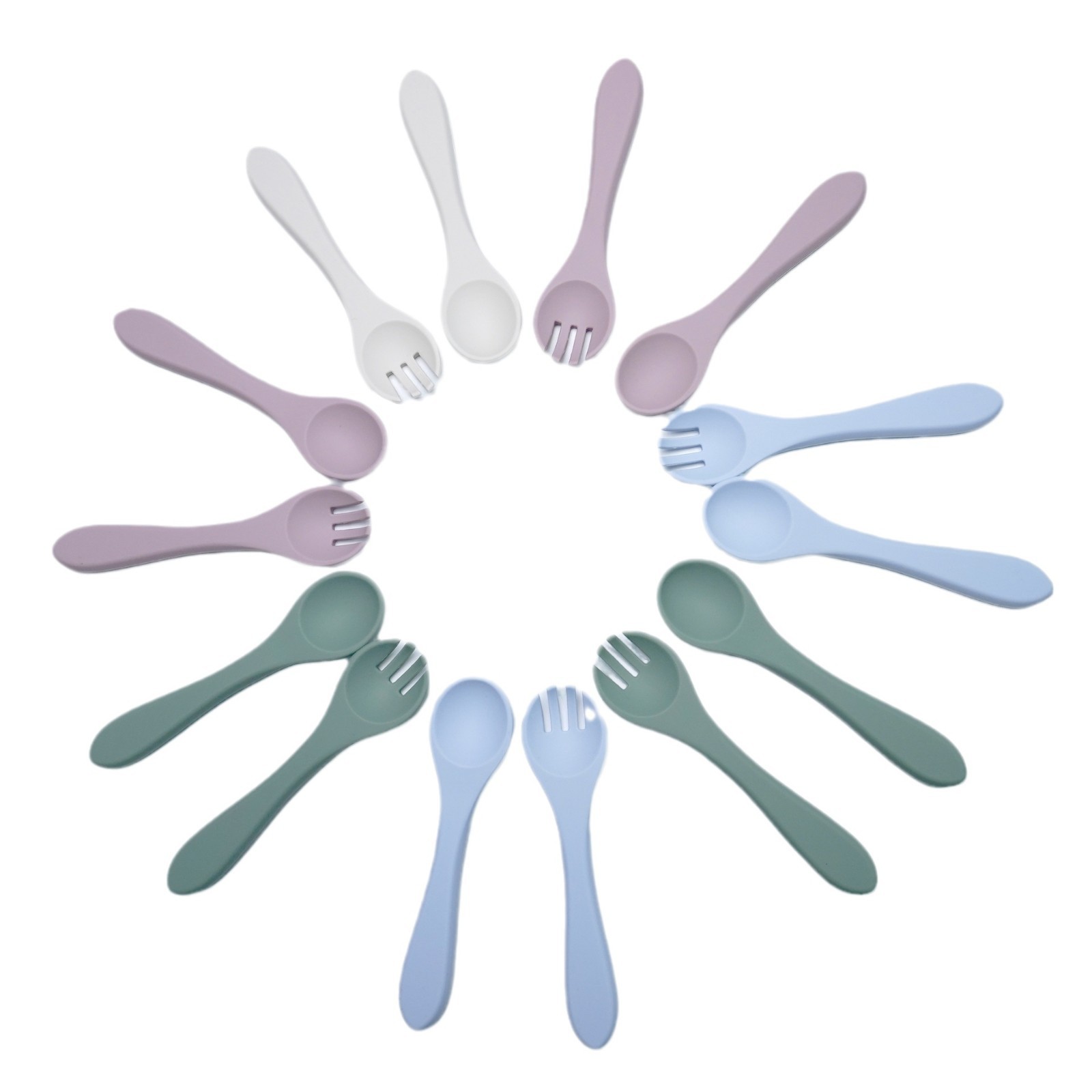 Inventario de alimentos para bebés cucharas de grado alimenticio para bebés aprenden a comer todo el cucharón de silicona dibujos animados color sólido cucharas suaves al por mayor