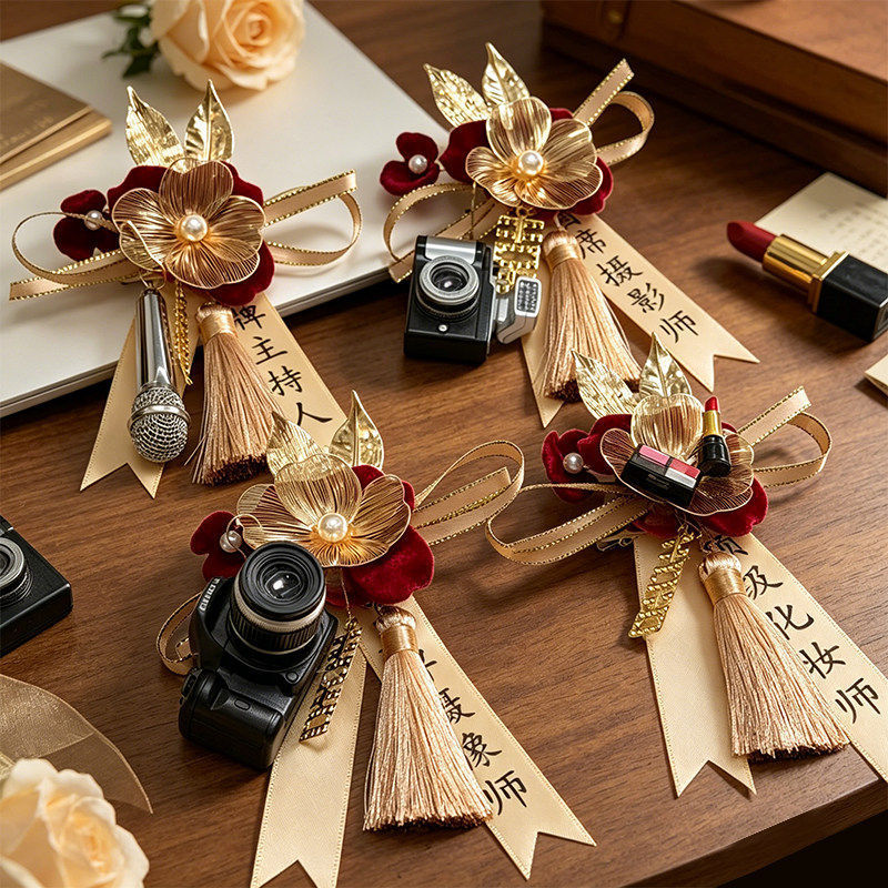 Four Golden Eagles Wedding Corsage Makeup Artist Photographer Wedding Staff Brooch Gold Medal Creative Accessory Flower
