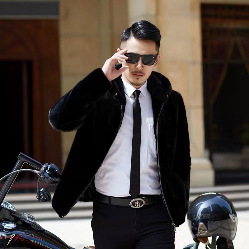 Abrigo grueso de visón para hombre, piel de hombre largo, abrigo con capuchón cálido, tipo suelto, Amazon